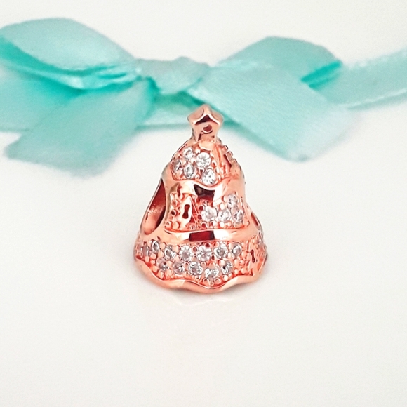 S925 Rose Gold crystals Christmas Tree charm Pandora compatible - Picture 1 of 5
